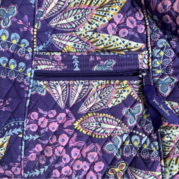 Vera Bradley Batik Leaves Purple Crossbody Bag with Front & Back Zipper Like New - Picture 7 of 8